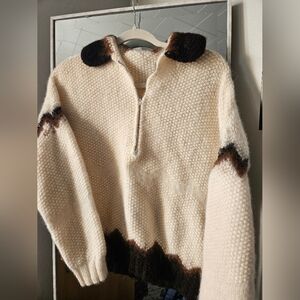 Cream and Brown Women's Sweater